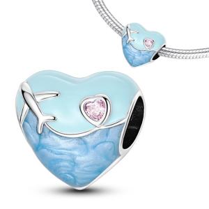 Charms SERCE PODRÓŻNICZKI z błękitną emalią srebro 925 