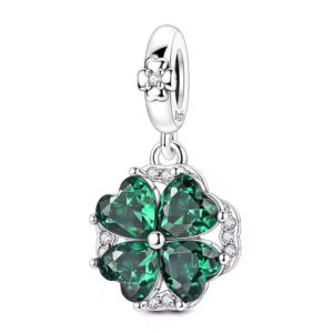 Charms ZIELONA CZTEROLISTNA KONICZYNA zawieszka serbro 925  