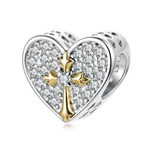 Charms SERCE Z KRZYŻEM wysadzane cyrkoniami srebro 925