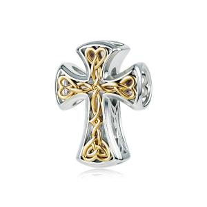 Charms AŻUROWY KRZYŻ ZŁOCONE ZDOBIENIA srebro 925