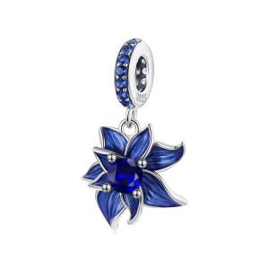 Charms NIEBIESKI LOTOS KWIAT zawieszka srebro 925 