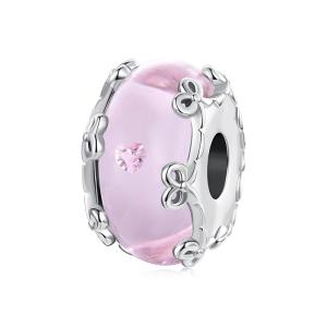 Charms RÓŻOWE MURANO Z KOKARDKAMI srebro 925