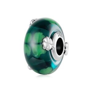 Charms ZIELONE MURANO CZTEROLISTNA KONICZYNA srebro 925 